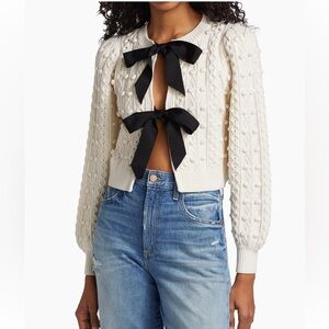 Alice + Olivia Kitty Puff Sleeve Cardigan originally $495 cream/black medium